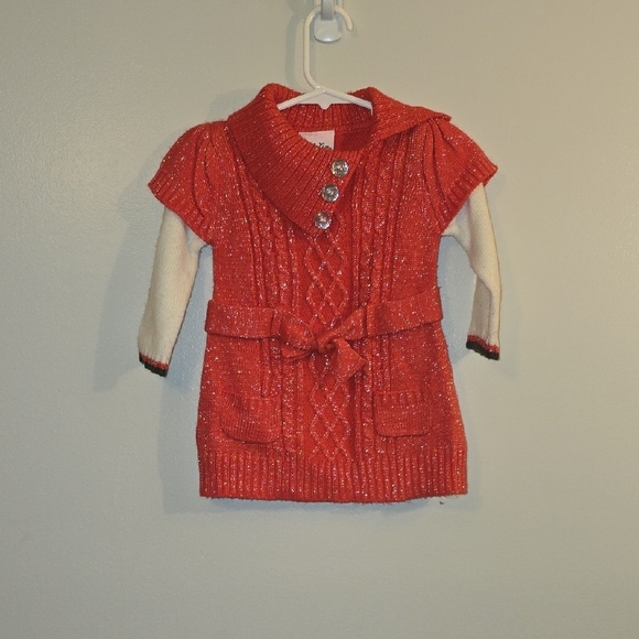 Little Lass Other - Charming Red Knit Kids Sweater with Buttons LOT R2